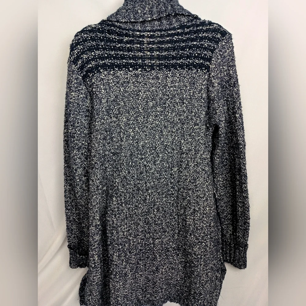 CHICOS Winter Cozy Coatigan Blue White Knit Long Cardigan‎ (1,554)C